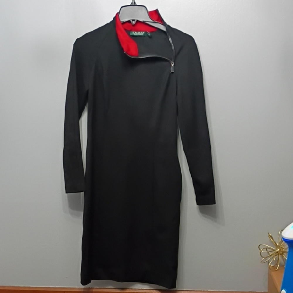 Lauren Ralph Lauren Mock Neck Zip Black/ Red Dress SZ 6